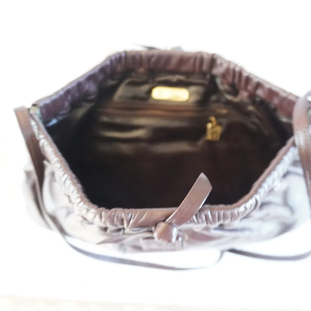 VTG Anne Klein for Calderon Burgundy Brown Leather Gathered Clutch Crossbody Bag